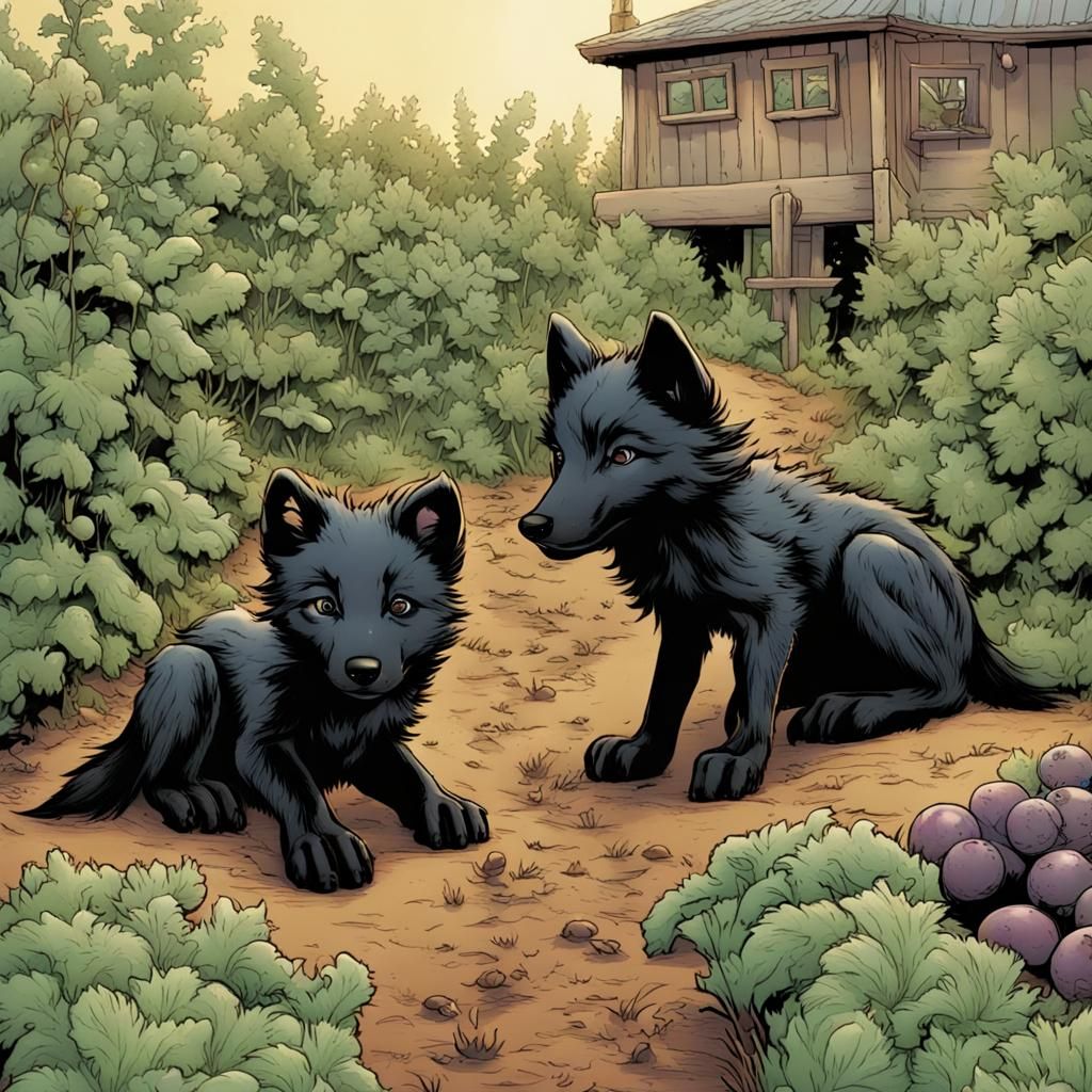 Wolf Pups Explore Vegetable Patch: Comic Book Style