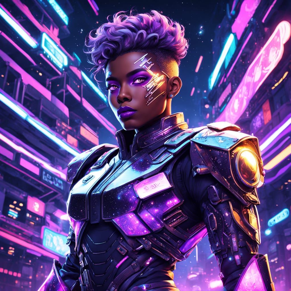 Cyberpunk Goddess in Neon Majesty
