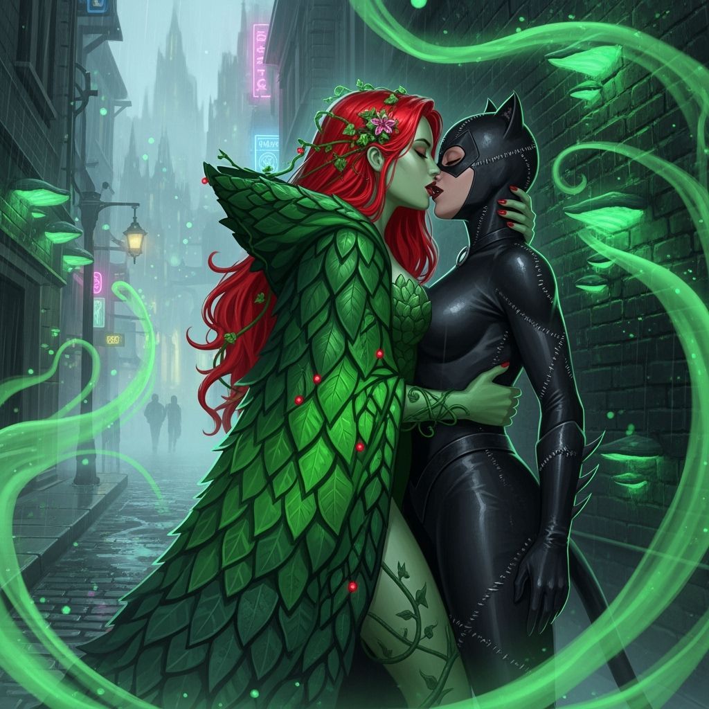 Poison Ivy and Catwoman's Ethereal Embrace