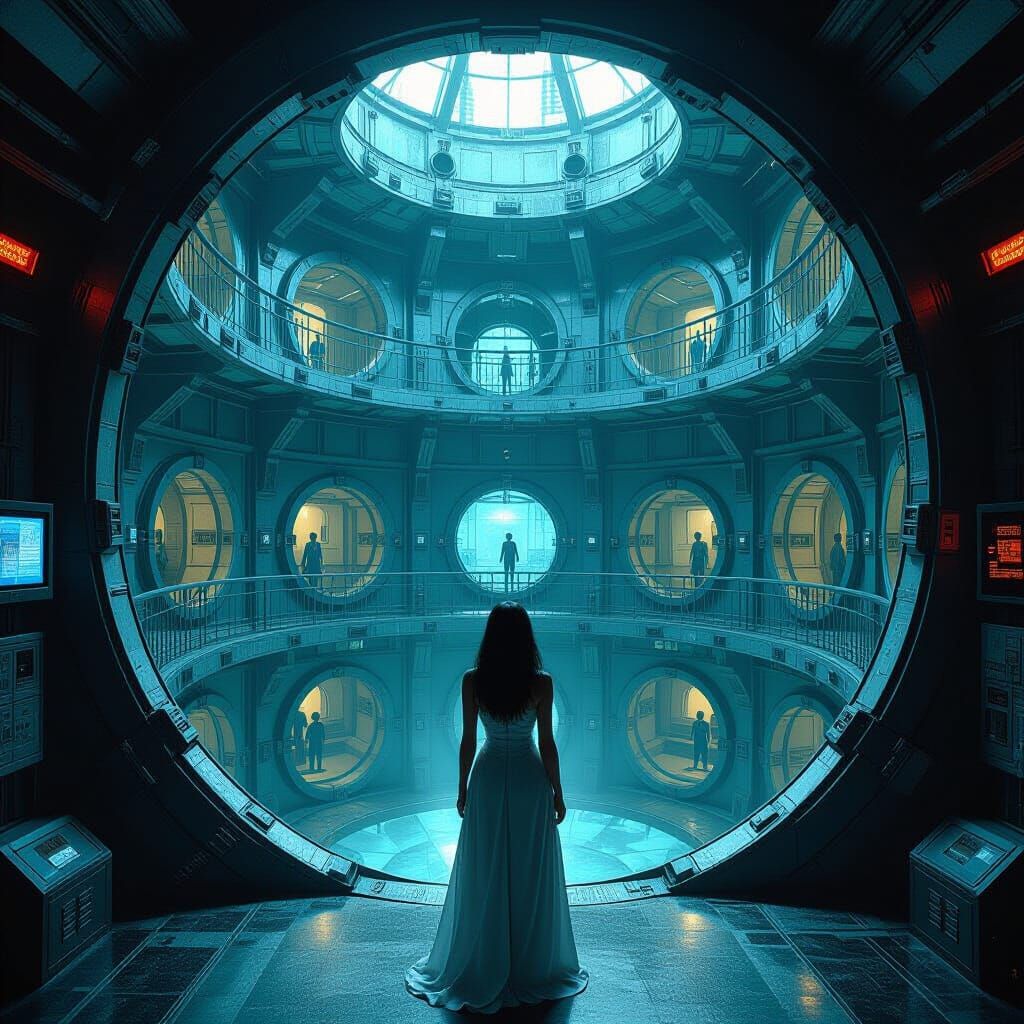 Futuristic Panopticon in Dystopian Style
