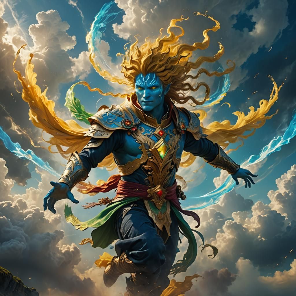 Air Elemental Dances in Sky: Fantasy Concept Art