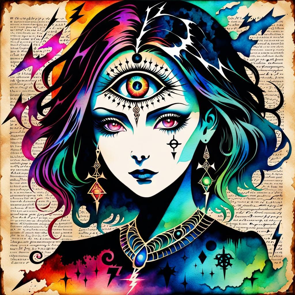 Mystical Watercolor Portrait with Third Eye