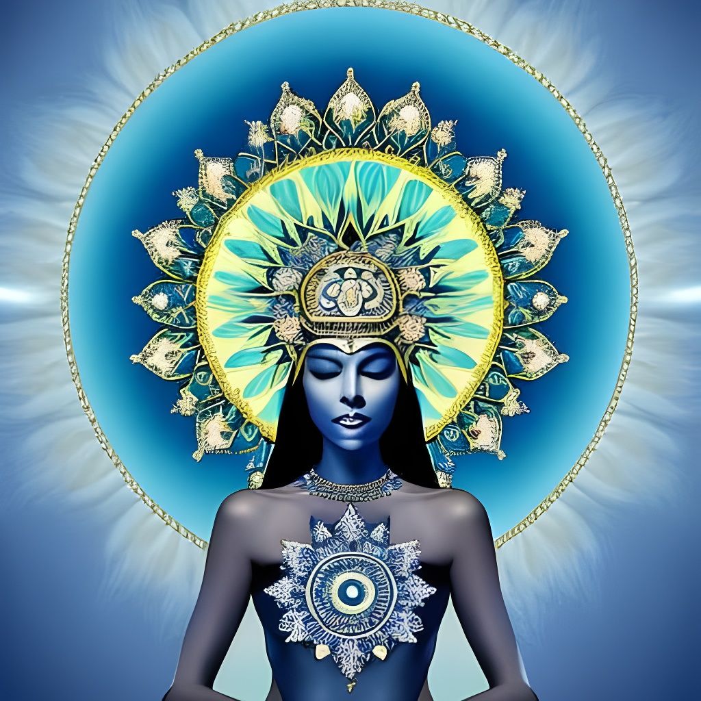Meditating Blue Woman with Mandala Headdress