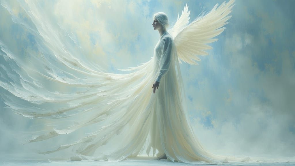 Ethereal Beings Behind Shimmering Veil as Digital Art