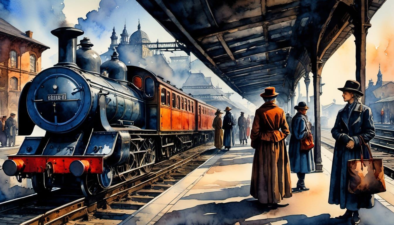 Watercolor Family Portrait on Train Platform