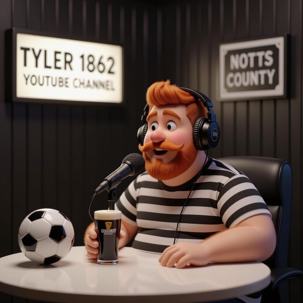 Pixar-Style Fat Man Podcast with Soccer Ball