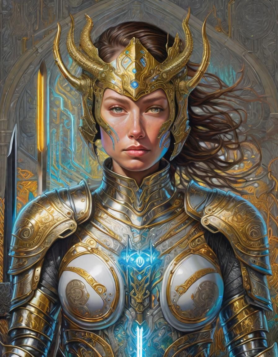 Sci-Fi Medieval Knight in Neon Armor