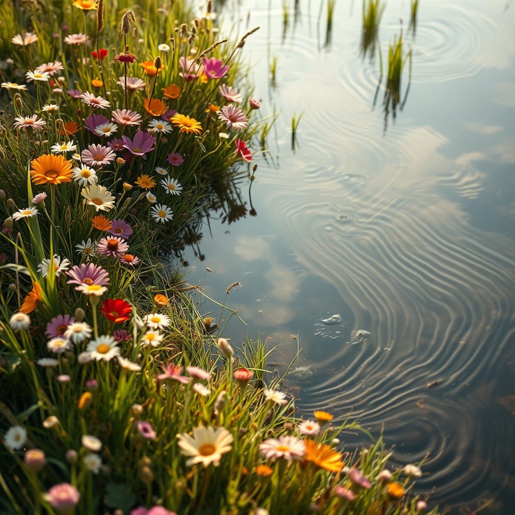 Dreamy Face Emerges from Wildflowers in Serene Meadow