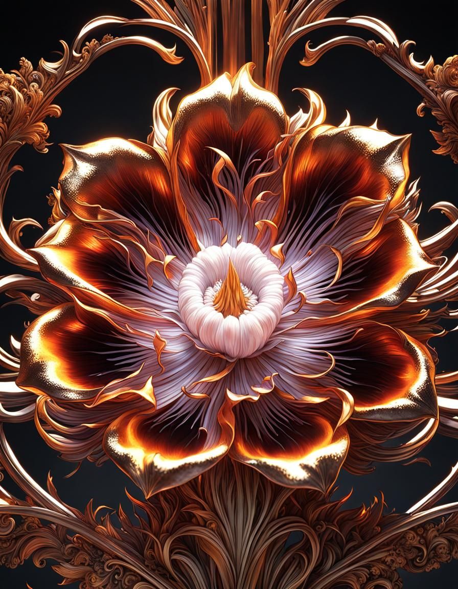 Melting Iron Flowers in Dramatic Light, Digital Illustration