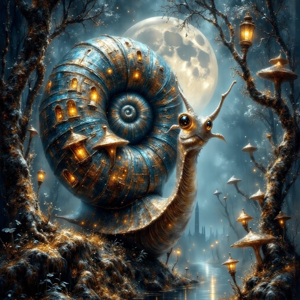Steampunk Snail Explorer in Tim Burton Style