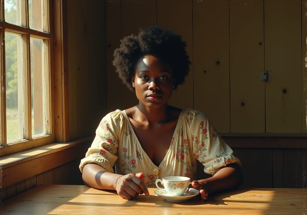 Black Woman Drinking Tea in Rural American Realism