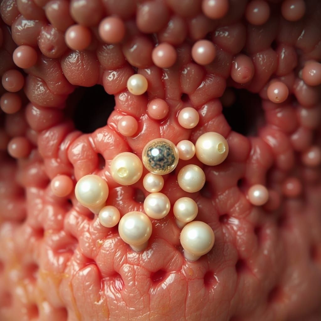 Eerie Macro Skin Portrait with Pearls in Pores