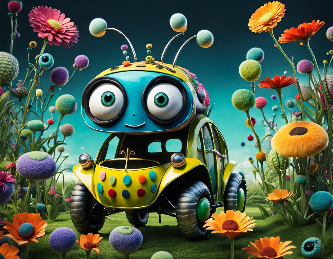 Tim Burton Style Googly-Eyed Character in Spring