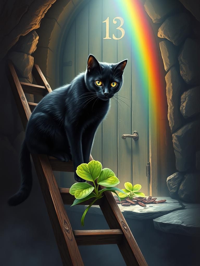 Mystical Cat in Dungeon Scene, Fantasy Art