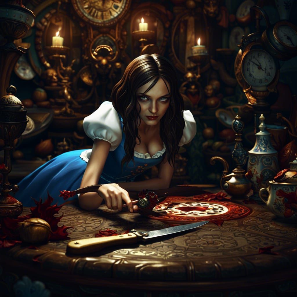 Alice in Wonderland Nightmare in Dark Fantasy Style