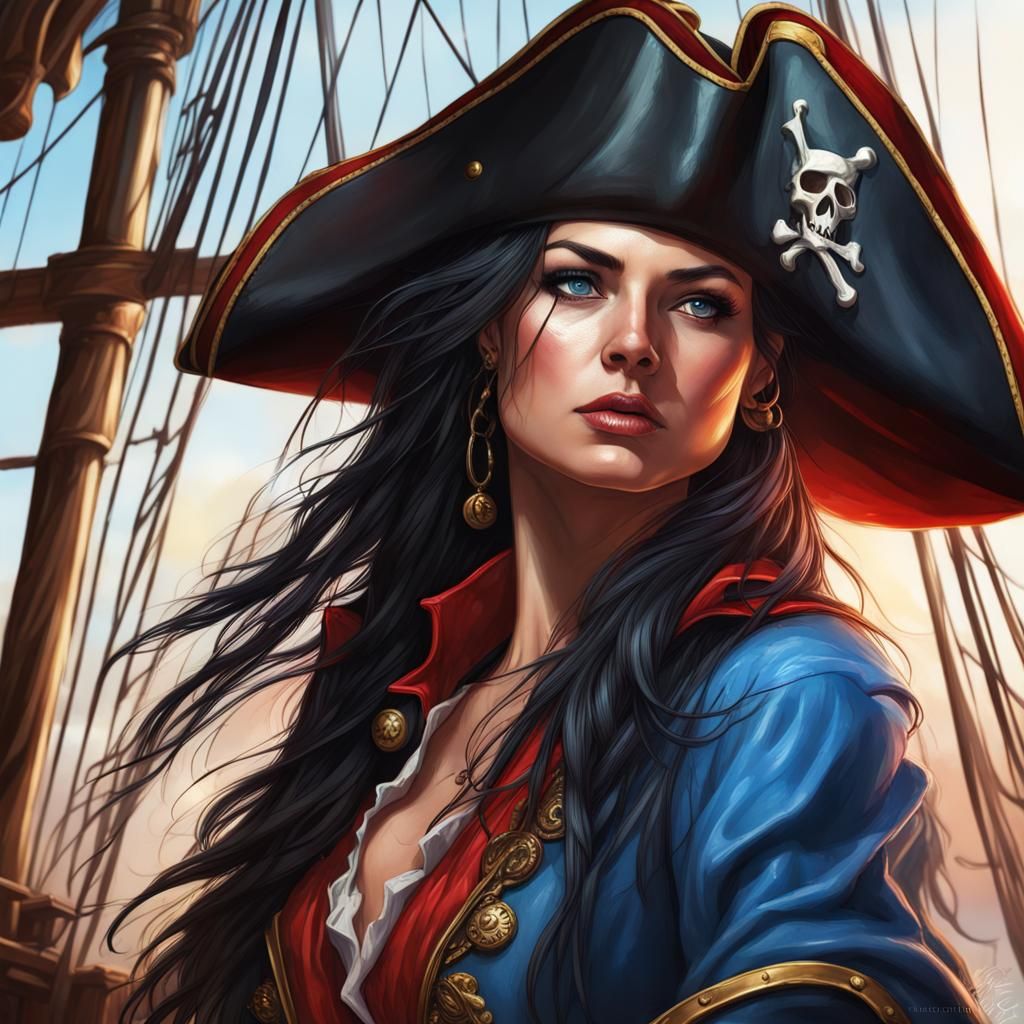Detailed Female Pirate Captain in Splash Art Style
