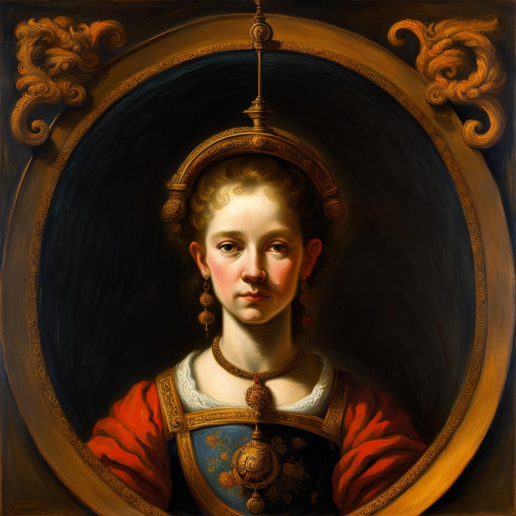 Sagittarius Woman in Rembrandt Style Oil Painting