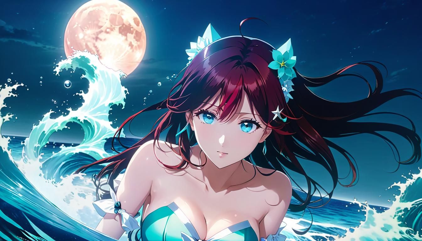 Anime Empress with Red Hair and Aqua Eyes