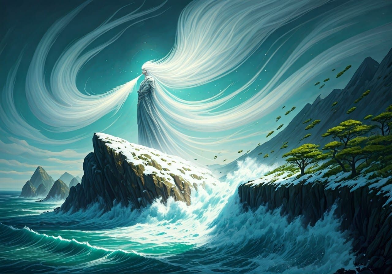 Wind God Shaping Landscape in Surreal Style
