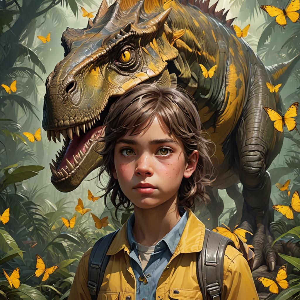 Child Meets T-Rex: Hyperdetailed Portrait Art