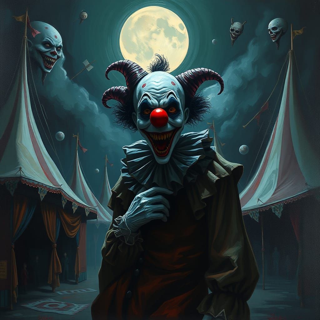 Creepy Clown in Surreal Circus, Impasto Style