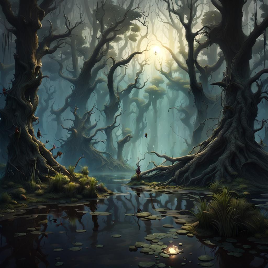 Eerie Swamp Interior in Dark Fantasy Style