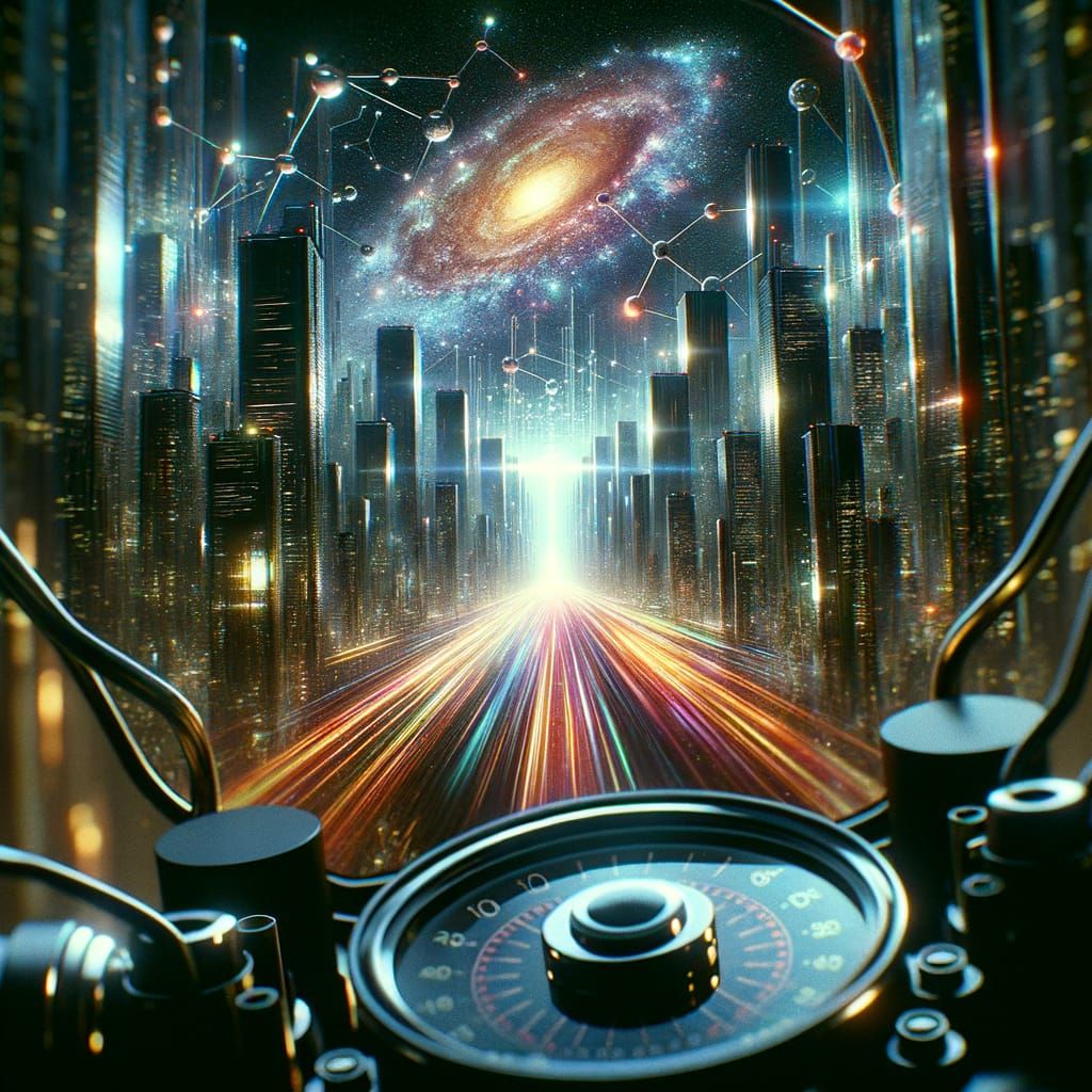 Futuristic Motorcycle Windscreen Reflecting Neon Cyberpunk C...