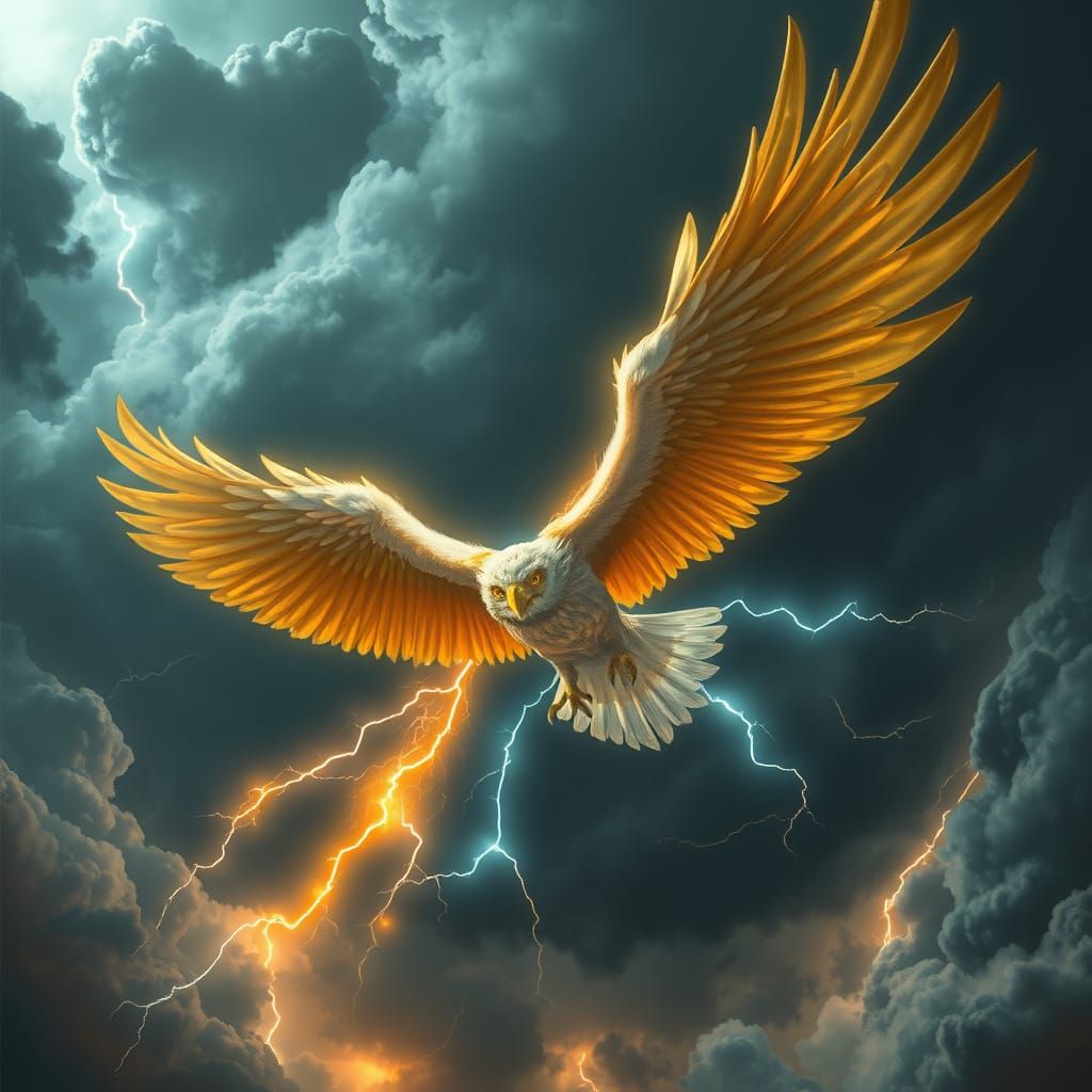 Majestic Eagle Soars Through Storm in Fantasy Art