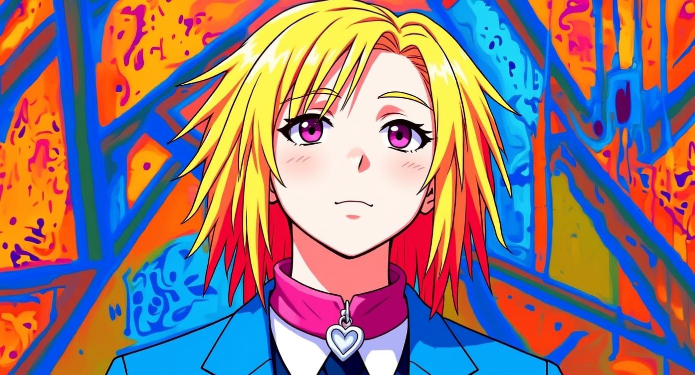 Anime Girl with Blonde Hair and Abstract Background