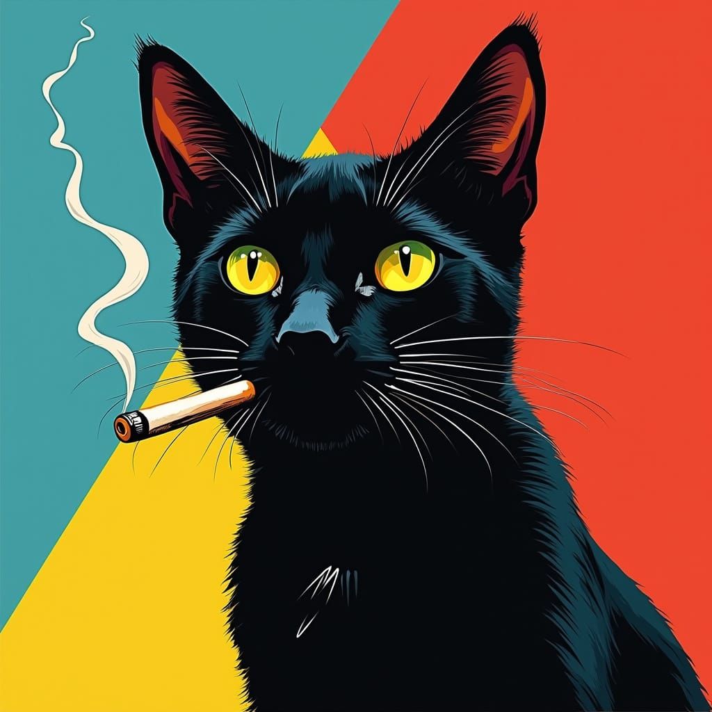 Sleek Cat Smokes in Bold Pop Art Style