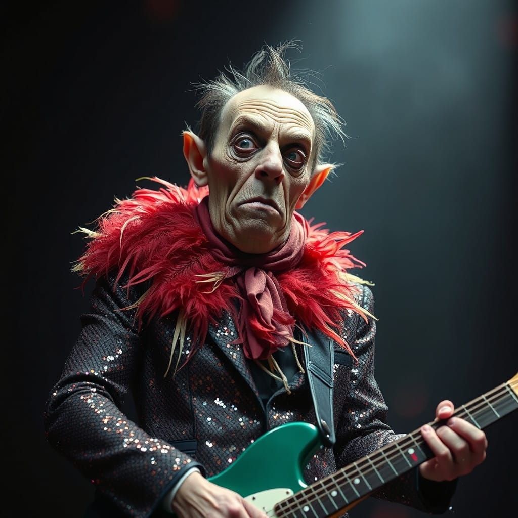 Grotesque Glam Rock Taxidermy Figure in Sequins and Feathers