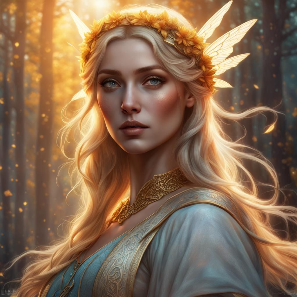 Sun Fairy Portrait in Ethereal Fantasy Style