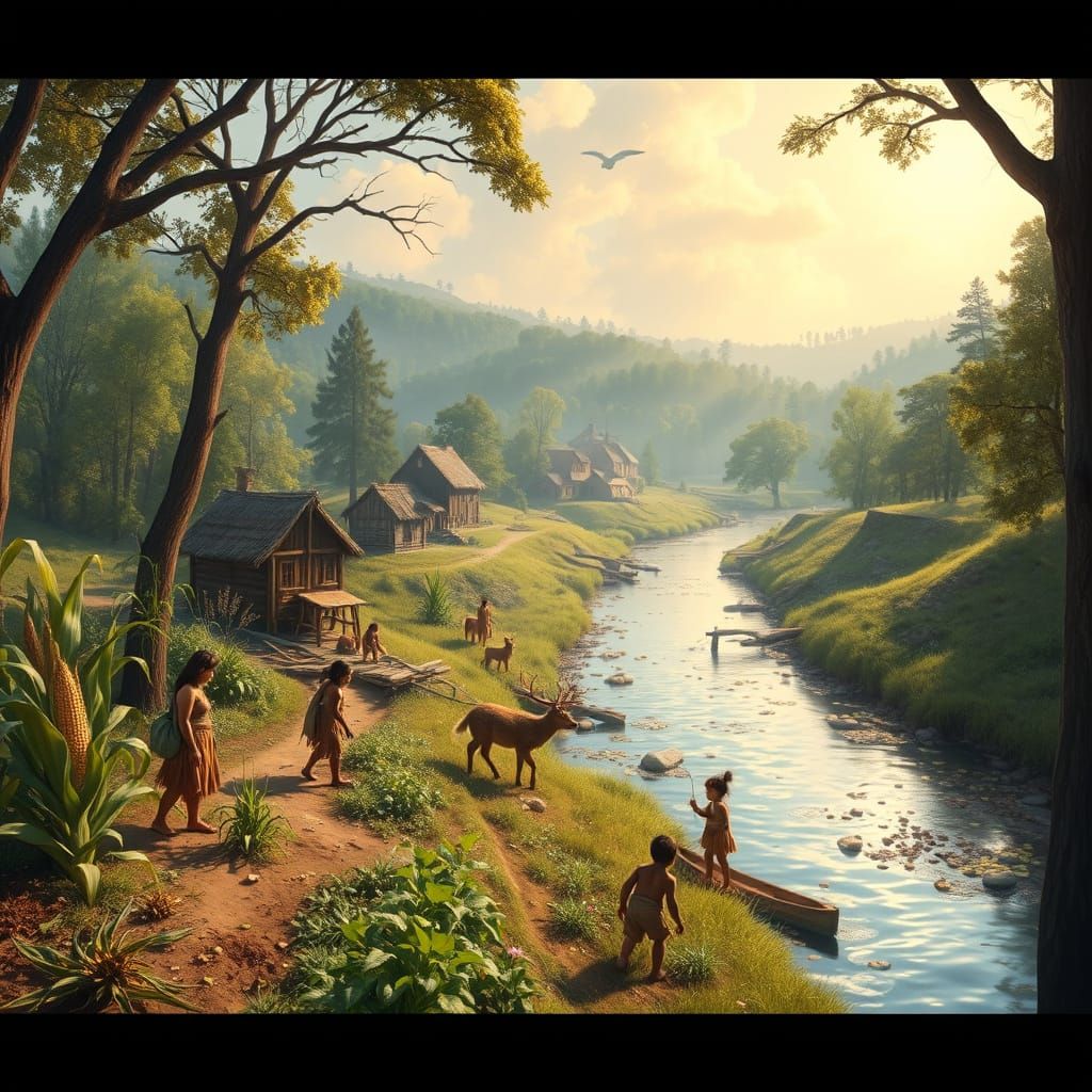 Native Americans Farming With Deer Spirit