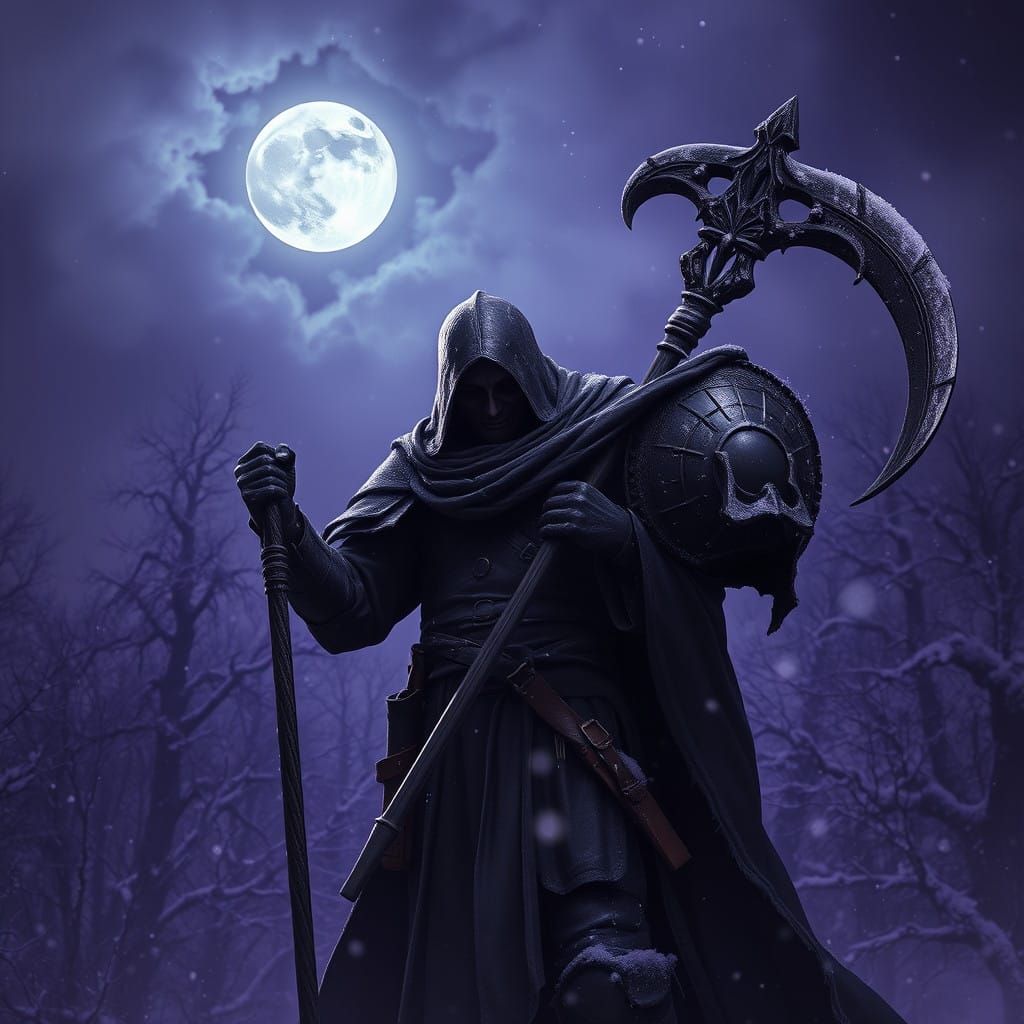 The Scythe Man: Resolute in the Snowy Night