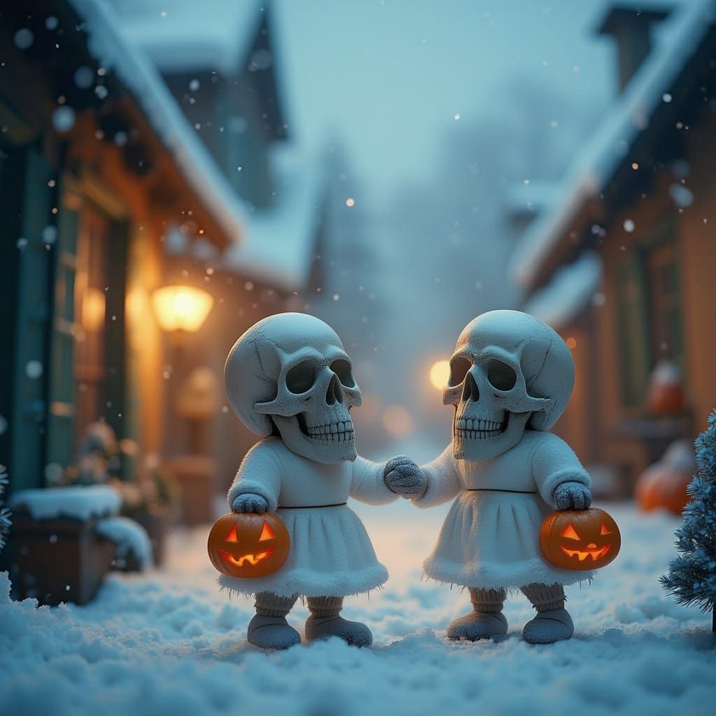 Angels Play in Snowy Italian Village with Snow Gnomes