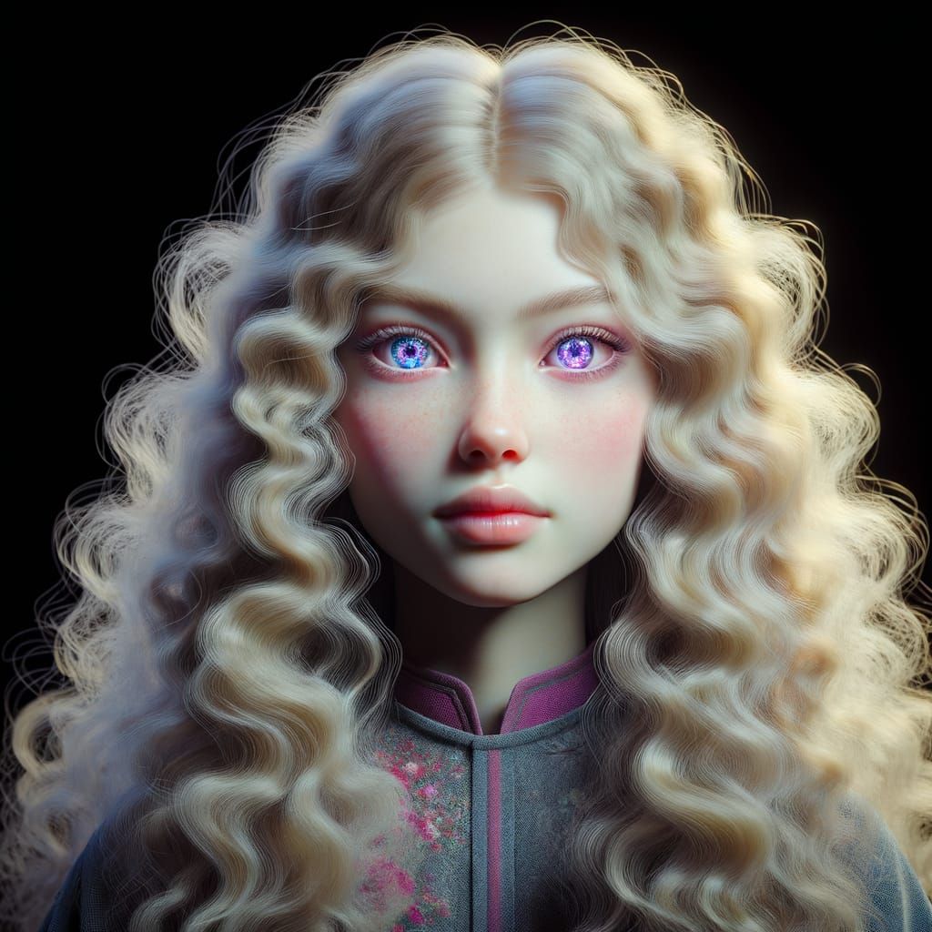 Pale Girl With Pink Eyes, Fantasy Matte Painting