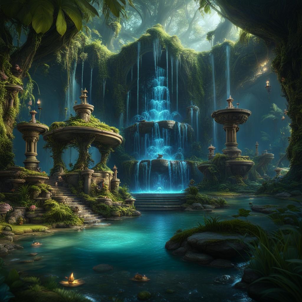 Mermaids in a Fairy Forest Matte Painting