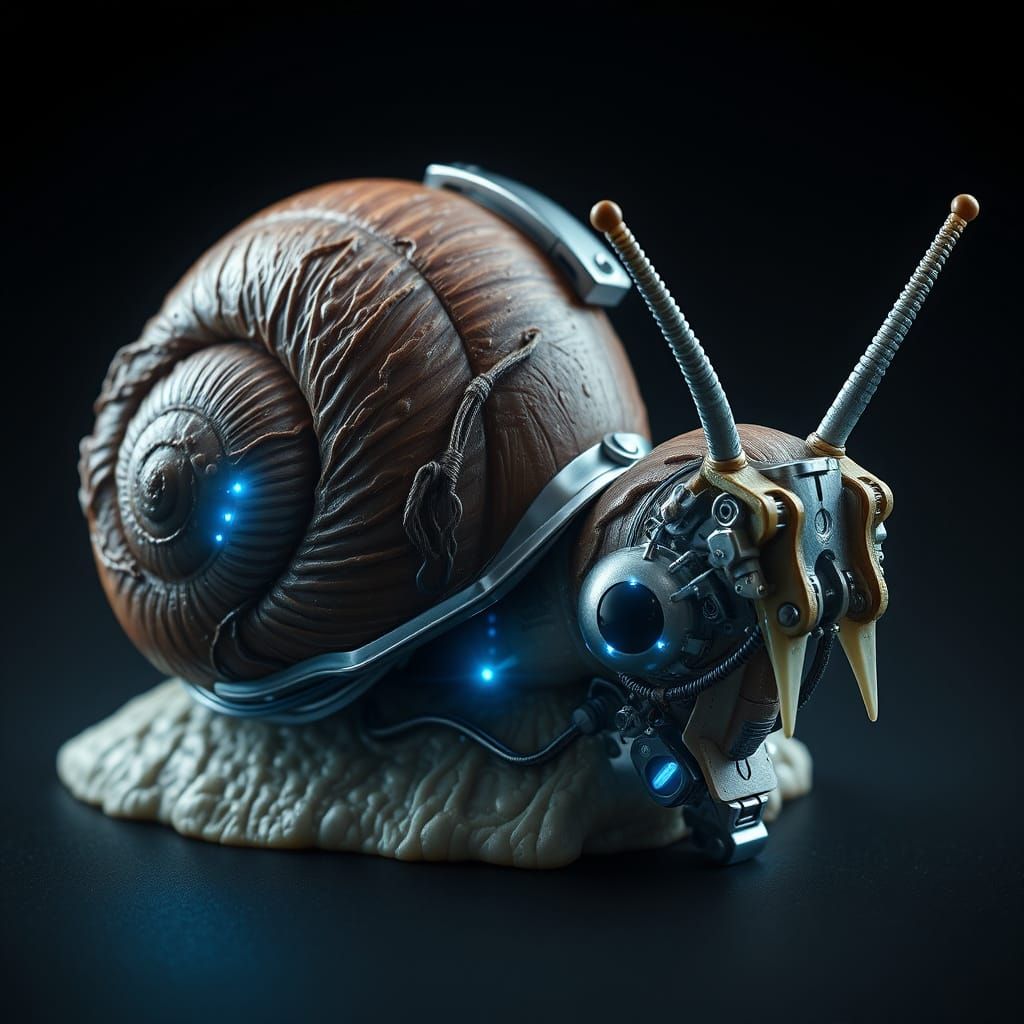 Cyberpunk Snail Hybrid with Biomechanical Enhancements