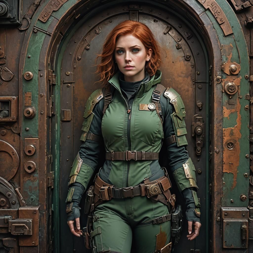 Vault Dweller with Copper Hair in Post-Apocalyptic Art