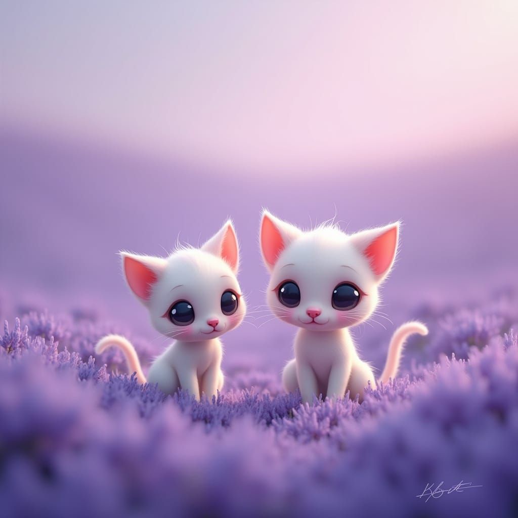 a single high detailed close up, two adorable thin animated ...