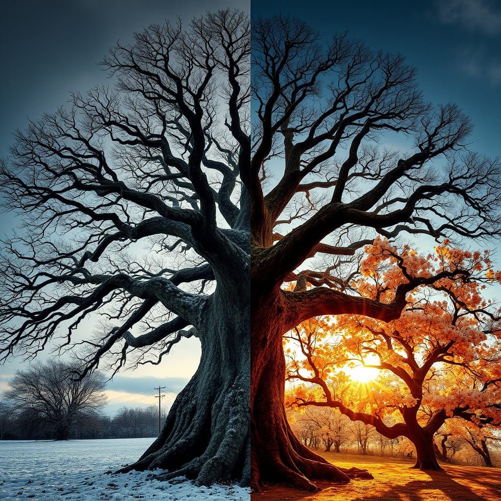 Winter Oak Blossoms in Vibrant Spring Contrast