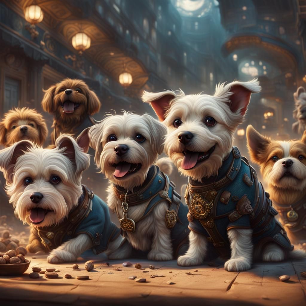 Cute Crazy Dogs in Digital Matte Painting