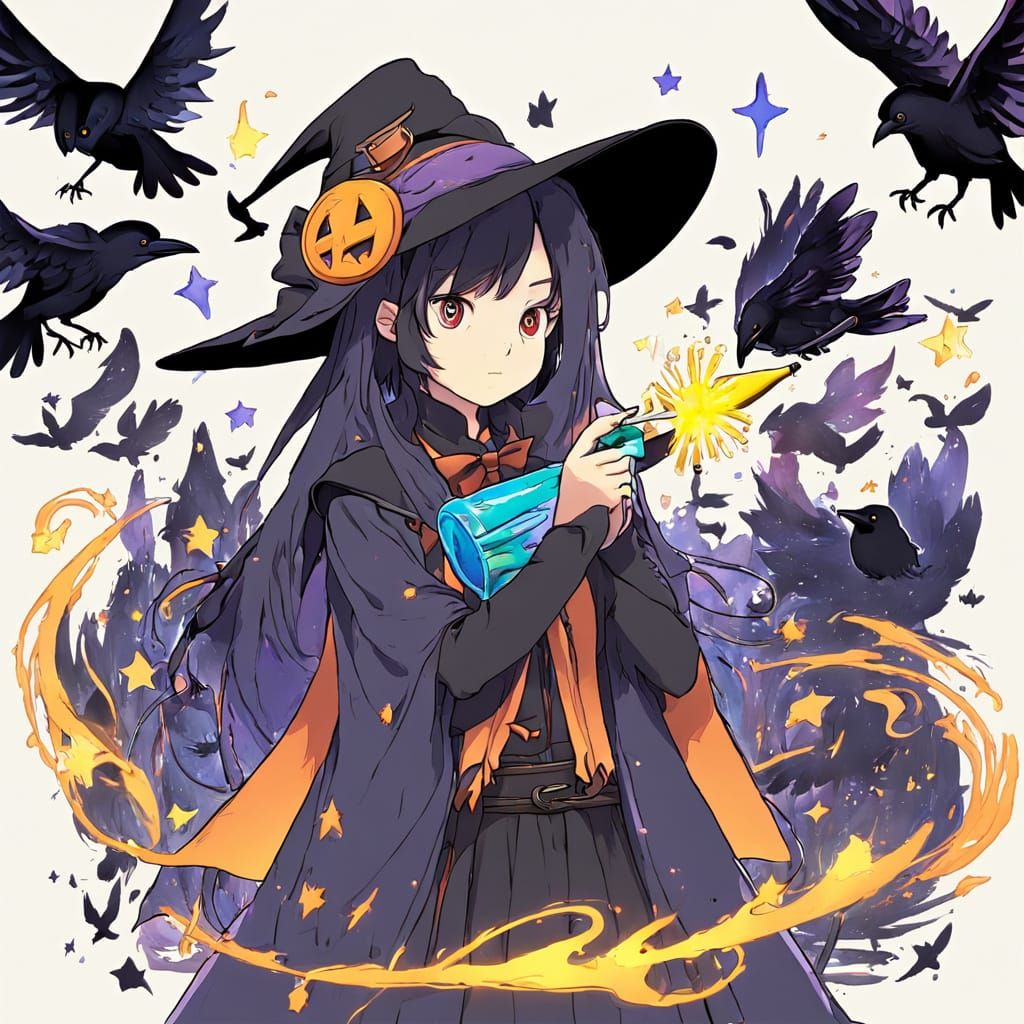 Witch Conjures Raven Painting with Magic