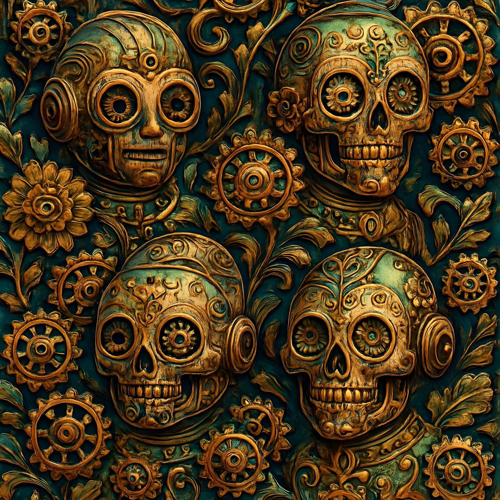 Steampunk Automatons: Seamless Floral Pattern in Bronze and ...