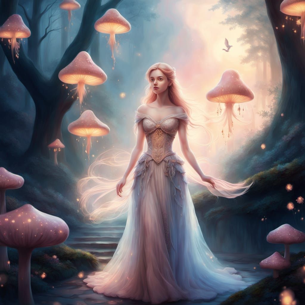 Enchanting Mystical Forest Landscape with Fireflies