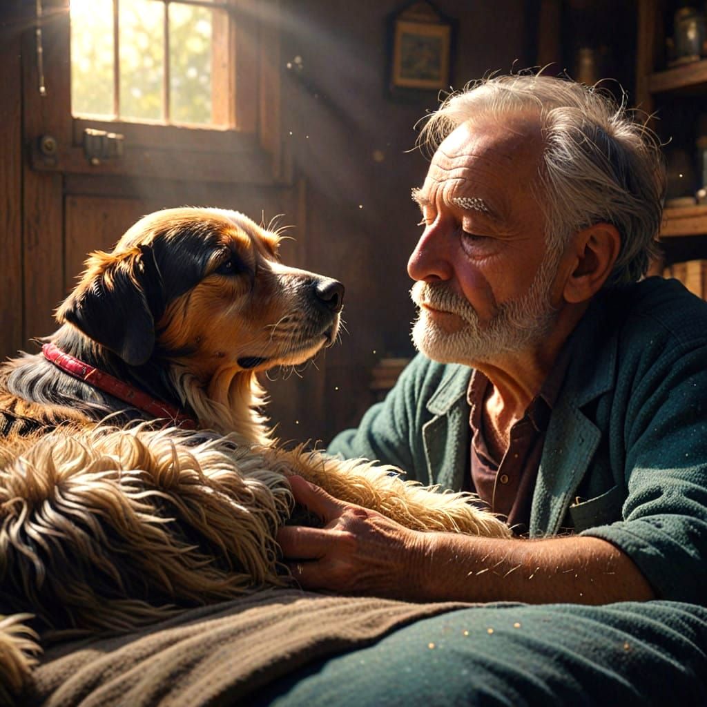 Warmth of Golden Hours: Vintage Man and Loyal Companion