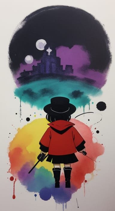 Vibrant Chibi Art in Red and Rainbow Hues