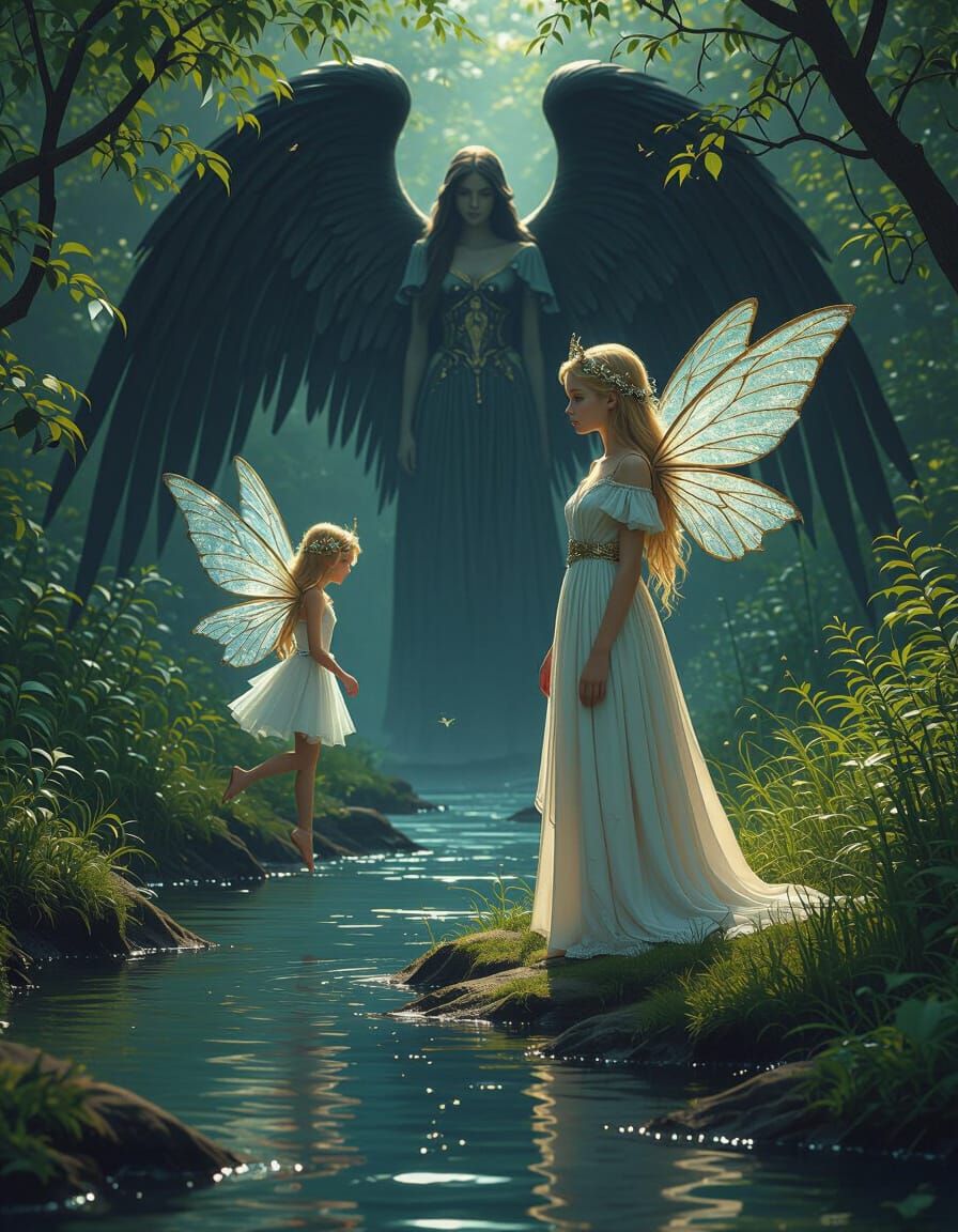 Roman Princess and Fairy by a Stream