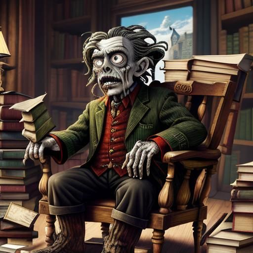 Disturbing Zombie Librarian in Art Brut Style