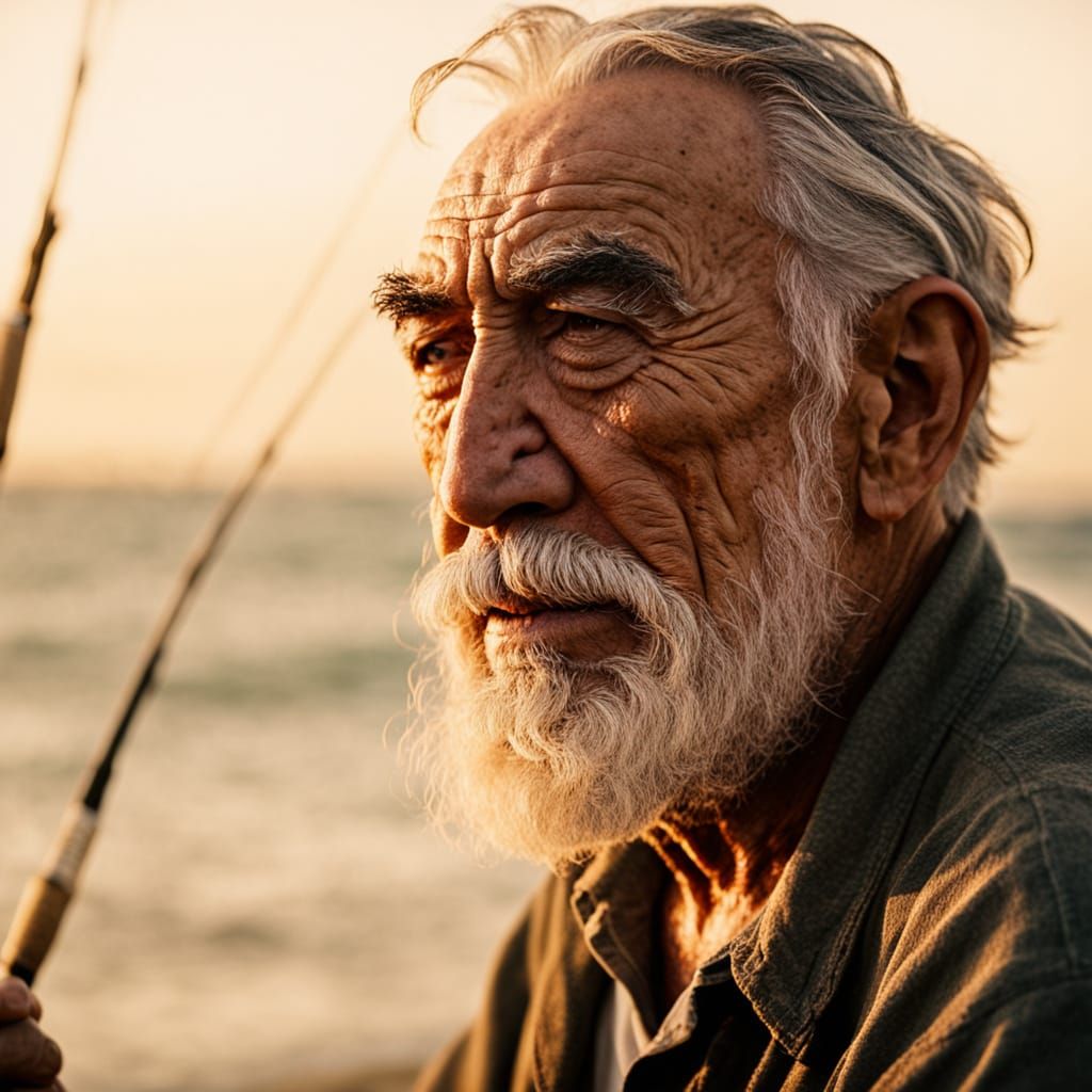 Anthony Quinn as Old Man Fishing: Cinematic Film Still